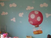 Stickers deux lapinous en montgolfi�re pour enfant en vente sur Idzif.com