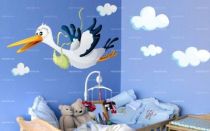 Stickers maman cigogne id�al pour la d�coration d\'une chambre de b�b�