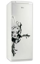 Sticker frigidaire Marilyn. D�coration de frigidaire r�alis�e en vinyle adh�sif avec d�coupe � la forme, � vous de choisir la couleur qui s\'accordera le mieux � votre int�rieur de cuisine. Sticker id�al pour rendre son frigo unique, ce visuel fera de vous le reine de la soir�e et de la cuisine.