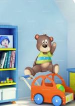 Stickers ourson. Matt l'ourson, une d�coration adh�sive r�alis�e sur mesure pour personnaliser la d�co des murs ou des armoires de la chambre de vos enfants. Des stickers imprim�s sur adh�sif et d�coup�s � la forme.