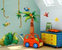 Stickers d�coratifs enfants palmier et buisson imprim�s sur adh�sifs d�coup�s � la forme. La d�coration adh�sive d\'une chambre d\'enfant avec un palmier et des buissons pour que les oiseaux puissent se poser en paix, voil� un d�cor qui ne risque pas de laisser indiff�rent votre enfant.