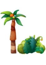 Stickers d�coratifs enfants palmier et buisson imprim�s sur adh�sifs d�coup�s � la forme. La d�coration adh�sive d\'une chambre d\'enfant avec un palmier et des buissons pour que les oiseaux puissent se poser en paix, voil� un d�cor qui ne risque pas de laisser indiff�rent votre enfant.