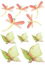 Stickers planche de papillons et libellules. Cette planche de stickers permet de d�corer enti�rement la chambre de votre enfant avec ces papillons et libellules aux couleurs douces et pastels. Ce sticker apportera une touche de nature, d\'amour et de douceur sur les murs des chambres d\'enfants.  Sticker imprim� sur du vinyle adh�sif et d�coup� � la forme. Gamme de stickers enfants Jardin secret, cr�ation Kmiep.