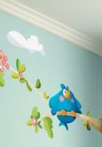 Stickers piou bleu et sa branche.