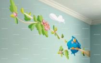 Stickers piou bleu et sa branche.