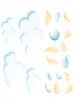 Stickers planche de nuages et plumes