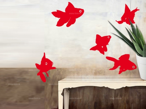 Stickers poissons rouges d�coup�s � la forme dans vinyle de couleur unie.