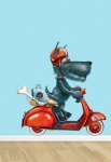 stickers chien scooter