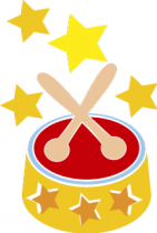 stickers tambour avec etoiles. Visuels imprim�s sur adh�sif blanc, d�coup�s � la forme : 1 sticker tambour et 4 stickers �toiles.