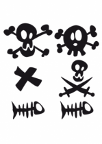 Stickers muraux enfants. Stickers t�tes de mort, poissons et croix d�coup�s � la forme dans vinyle de couleur unie.