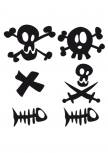 Stickers muraux enfants. Stickers t�tes de mort, poissons et croix d�coup�s � la forme dans vinyle de couleur unie.
