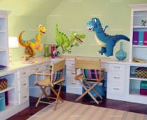 Sticker d�coratif enfant Dinosaure Trystan le Tyrannosaure imprim� sur adh�sif d�coup� � la forme.