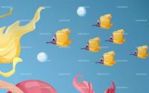 Stickert ban de poissons jaune.