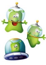 Sticker trois extraterrestres. Sticker d�coratif enfant imprim� sur adh�sif d�coup� � la forme.