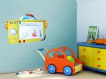 tableau effa�able � sec velleda. stickers robot machine.<br />
Une mani�re ludique pour votre enfant d'�crire ou de dessiner.<br />
Visuel imprim� sur vinyle adh�sif d�coup� � la forme, avec finition velleda effa�able � sec.